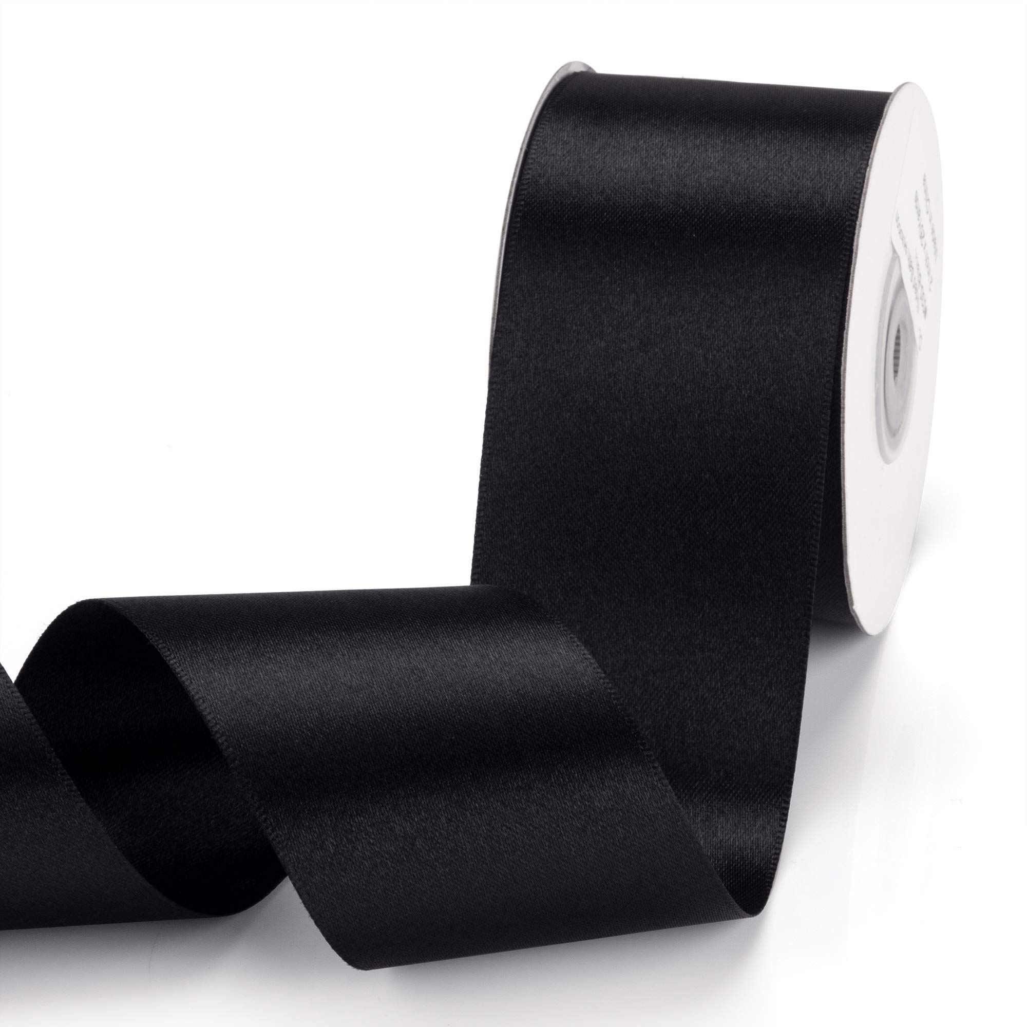 IHKFILAN Satin Ribbon in Black (50 mm x 22.86 m) Matt Shiny Gift Ribbon for Decorating & Crafts, Weddings, Christenings