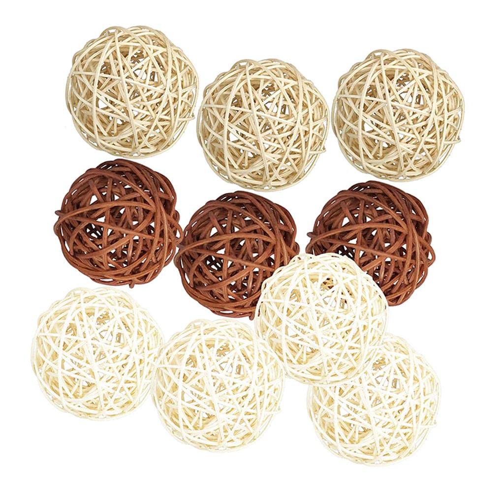 Hellery 10Pcs 50mm Large Wicker Rattan Balls - Decorative Balls for Bowls, Vase Filler, Coffee Table Decor, Wedding Party Decoration