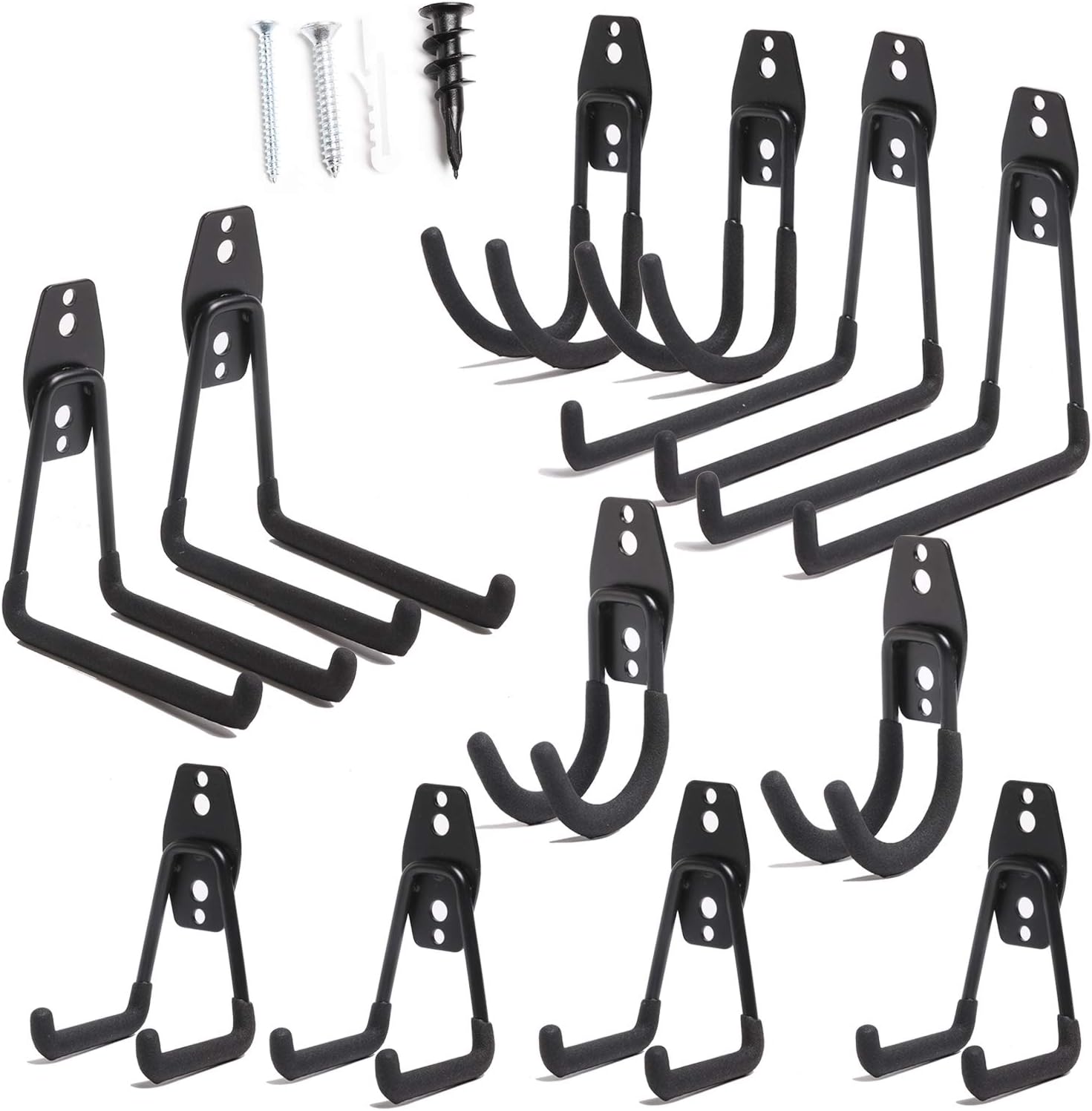Garage Hooks Heavy Duty 12 Pack Bike Storage Hooks for Garage Organization Power Tools, Ladders, Bulk Items, Black - - 