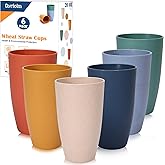 Dyrfolm 6 PCS Wheat Straw Cups,20 OZ Unbreakable Drinking Cup,Plastic Reusable Cups,Dishwasher Safe Water Cup Set for Home Kitchen Camping Party,Dinner,Lightweight & Stackable,Multicolor