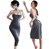 ST.Manrdy Sexy Deep V Neck Halter Backless Mini Dress for Women - Party Night Clubwear Bodycon Outfit