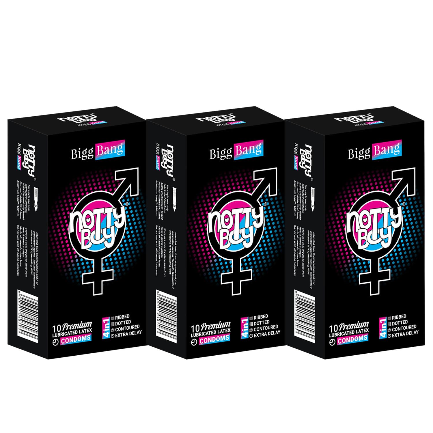 NOTTY BOY Long-Lasting Ribbed & Dotted Condoms for Men – Pack of 30 | Multi-Texture Design with Snug Fit Comfort