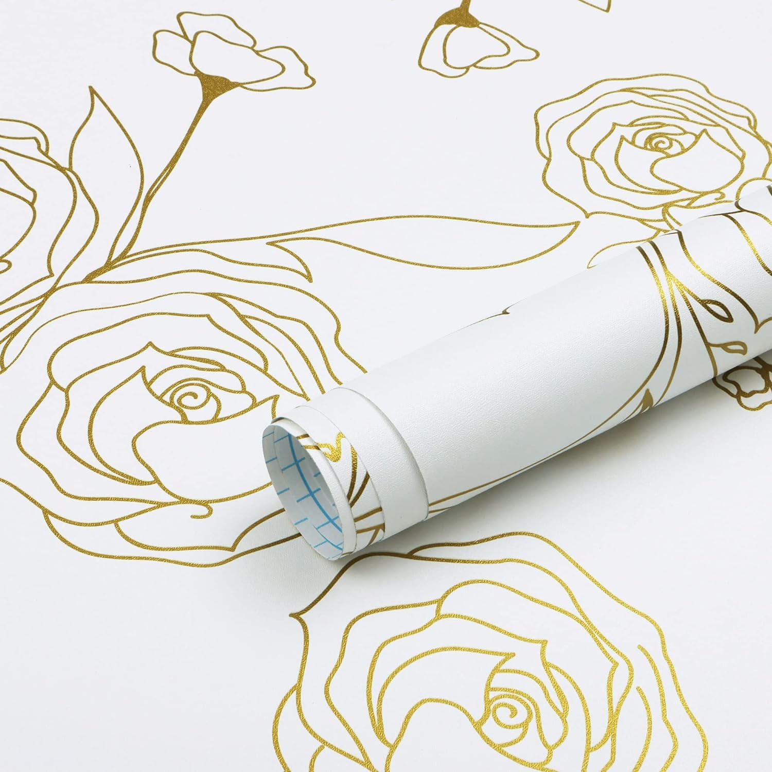 Photo 1 of Safiyya 590.5"x17.3" Peel and Stick Wallpaper Gold and White Contact Paper Floral Wallpaper Self Adhesive Removable Wall Paper for Bedroom Covering Vinyl Rolls