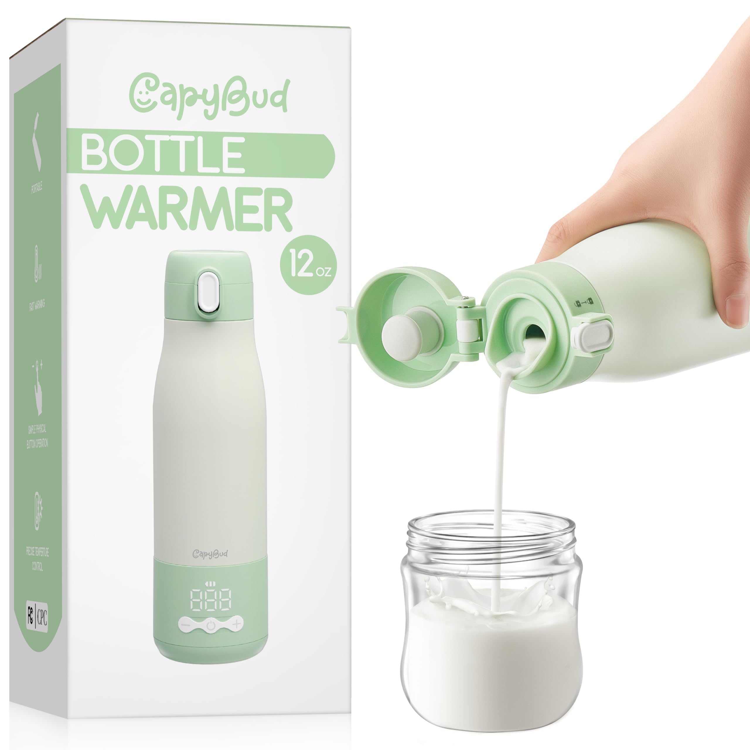 Photo 1 of CapyBud Portable Bottle Warmer for Travel, 3Min Fast Heating Bottle Warmer for Breastmilk & Water, 12 Oz Milk Warmer with Precise Temp Control and 9000mAh Long-Lasting Battery for Travel, Car, Outdoor