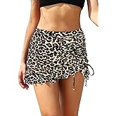 SHEKINI Women's High Waisted Swim Skirt Drawstring Ruched Bathing Suit Bottoms with Built-in Brief