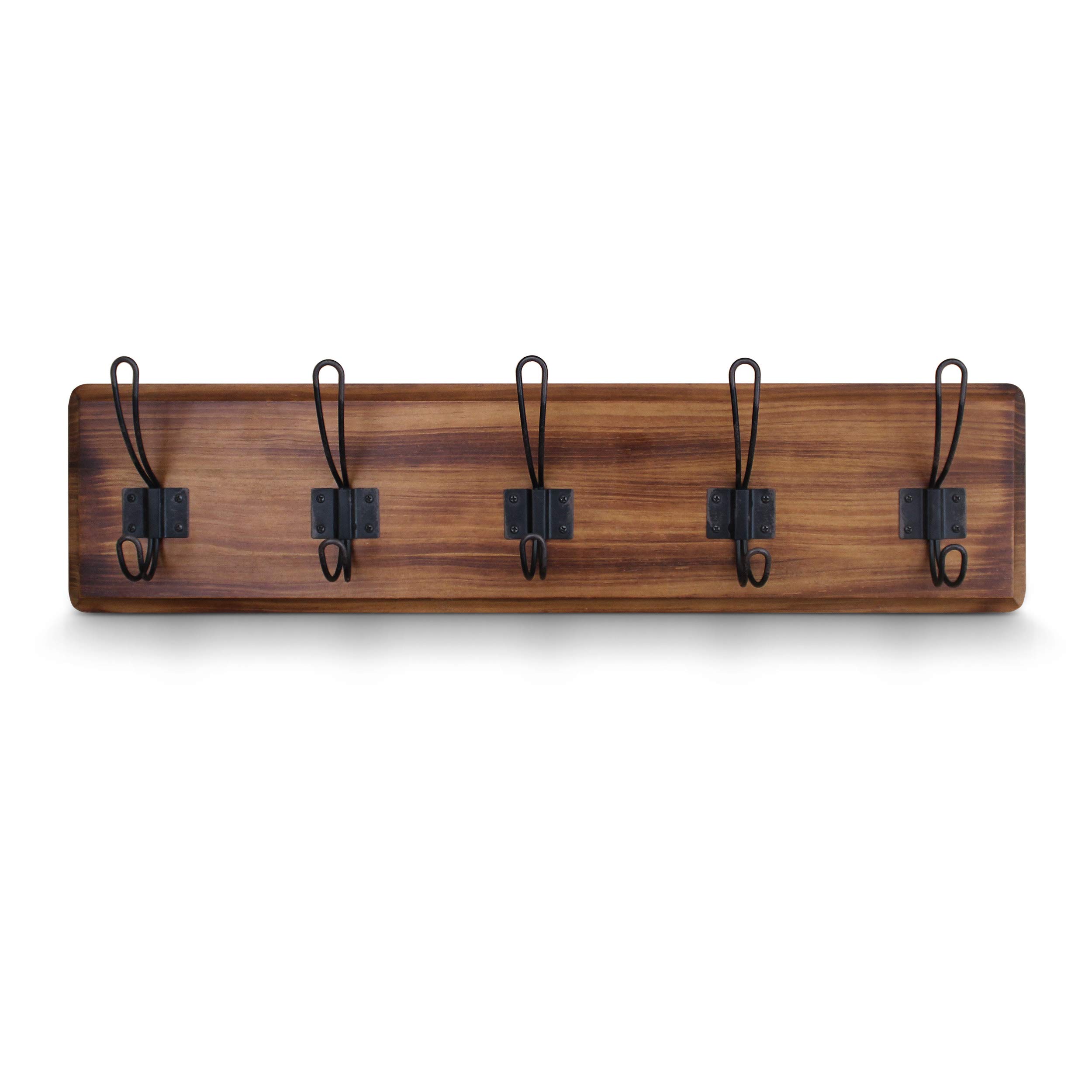 Rustic Coat Rack - Wall Mounted Wooden 24" Entryway Coat Hooks - 5 Rustic Hooks, Solid Pine Wood. Perfect Touch for Your Entryway, Kitchen, Bathroom. (Rustic Brown)