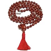 AWAKEN YOUR KUNDALINI Hand Knotted Red Jasper Mala Necklace - 8mm, 108 Beads with Zinc Alloy Spacers - Leo & Virgo Birthstone - Multi-Chakra Alignment