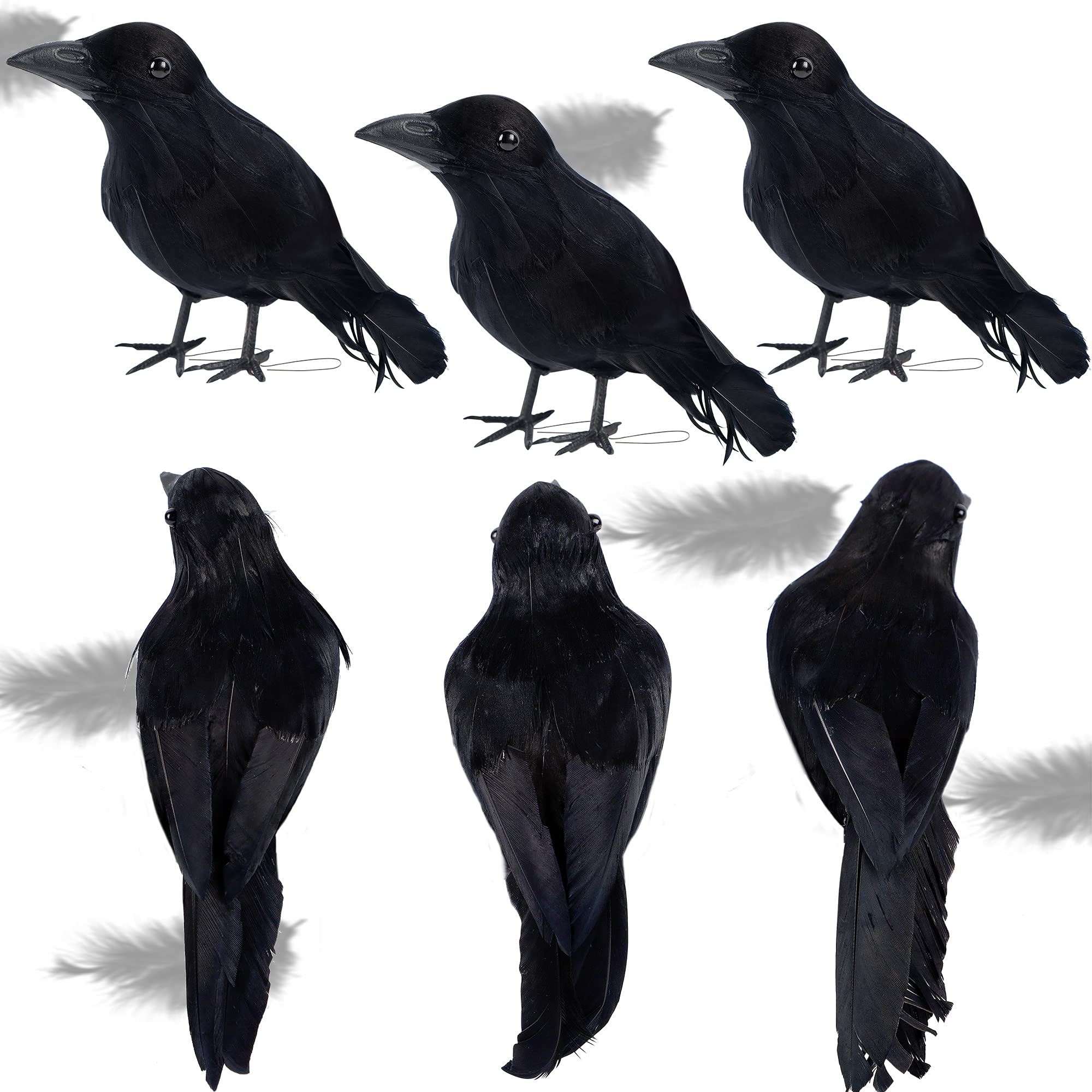 Photo 1 of ATDAWN 6 Pack Halloween Black Feathered Crows, Realistic Halloween Birds Decoration for Spooky Decor
