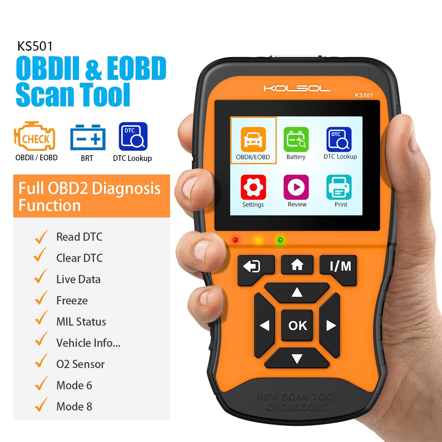 KOLSOL KS501 OBDII EOBD Scan Tool for Universal Vehicles Automotive Scanner Diagnostic Tool