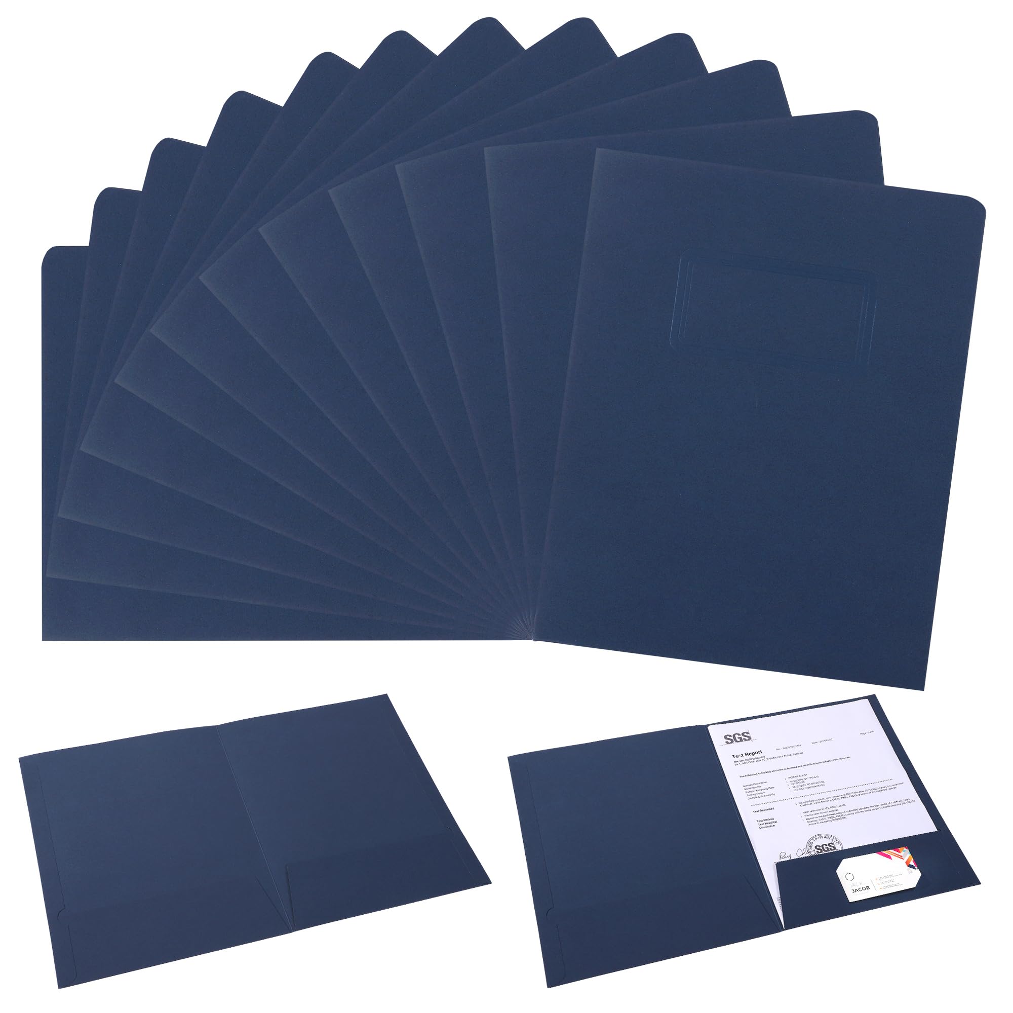 Two Pocket Folder, Paper Pocket Folders with Business Card Slot, Poly Reinforced Edges, 2-Pocket Folders Presentations File Organizer for Office High School, 12 Pack(Dark Blue)