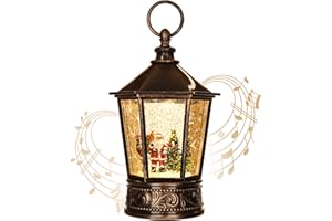 KAMPGO Christmas Snow Globe Lantern Water Glittering Santa Claus with Music & Timer, USB Lined/Battery Operated Lighted Lantern for Christmas Festival Decoration Gifts
