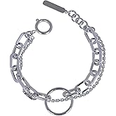 Silver Tone Chunky Chain Bracelet for Women, Handmade Brass with Platinum Plating, White Rhinestone Inlay & Circle Pendant, Trendy Statement Jewelry for Party Daily Wear