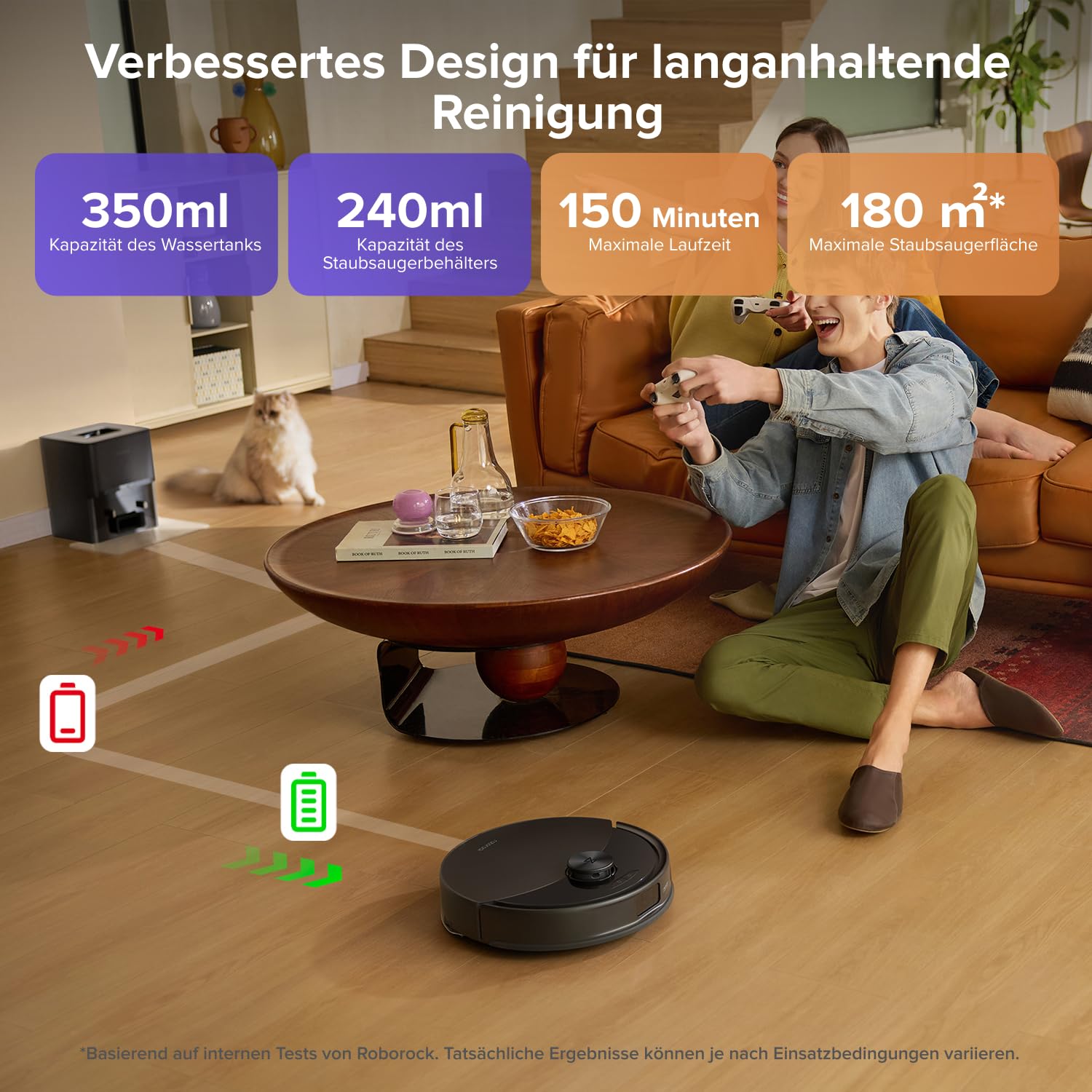 roborock Q10 S5+ Saugroboter mit Wischfunktion, 10.000 Pa HyperForce Saugkraft, Dual Anti-Tangle System, Auto Lifting Mopping, Ideal für Tierhaare, Teppiche, Hartböden (Schwarz) 8