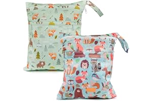 SAOROPEB Baby Cloth Diaper Wet Dry Bags Waterproof Reusable Diaper Organizer with Two Zippered Pockets