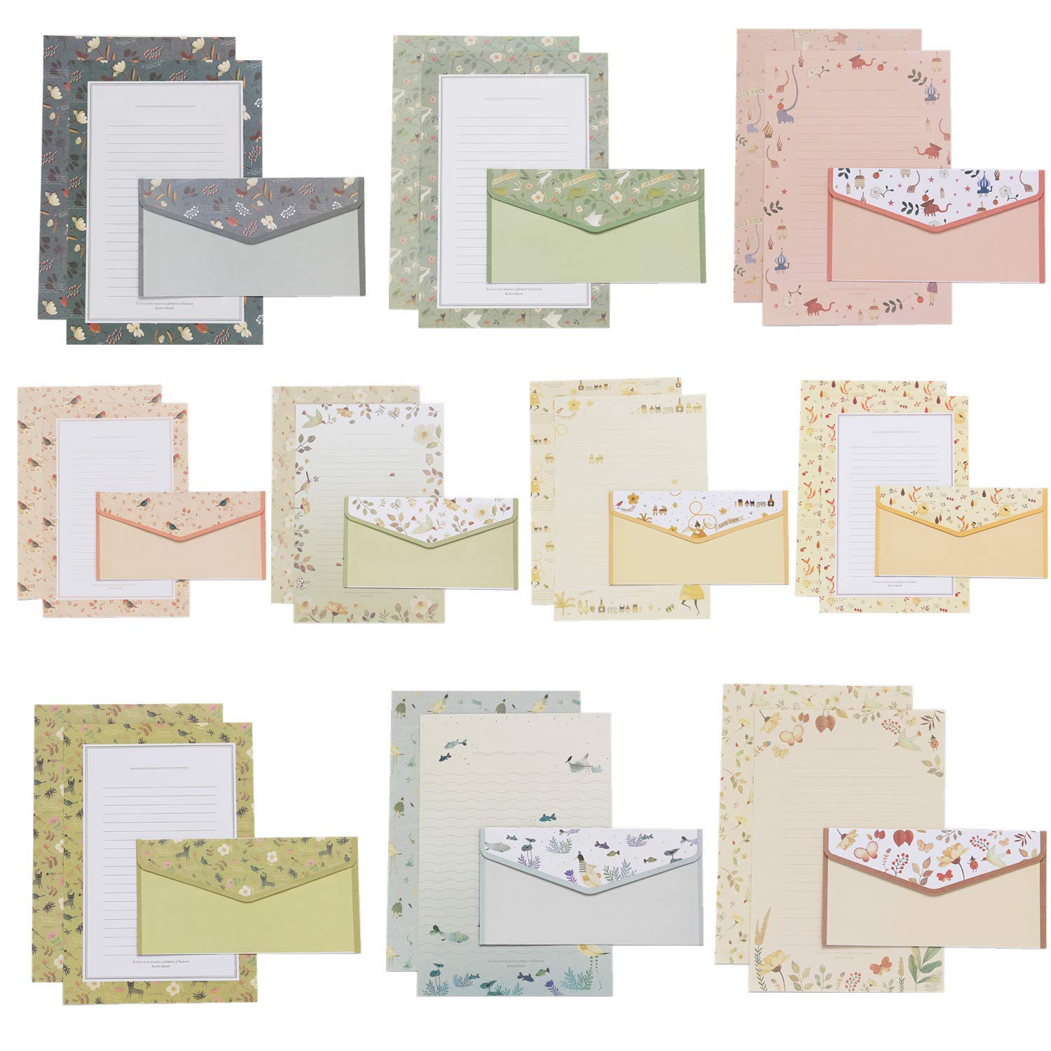 Stationary Writing Paper with Envelopes - Letter Writing Stationery Paper Cute Lovely Flora Stationery Set with Lined Letter Writing Paper, 60 Sheets + 30 Envelopes, 10 Styles