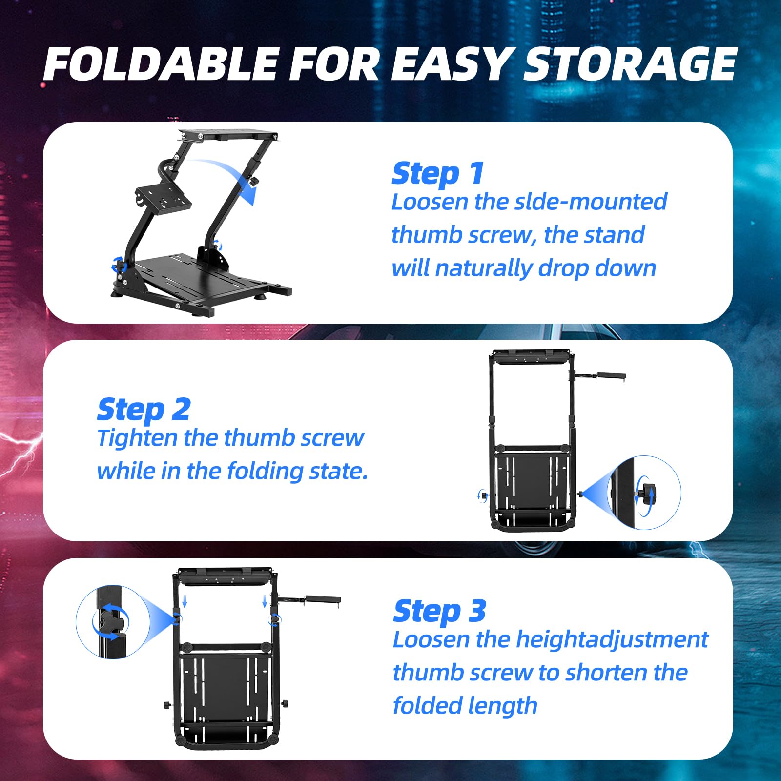 BLENNACY Soporte para volante de carreras Soporte para volante plegable Altura ajustable Compatible con Logitech G920 G29 G27 G25 Volante y pedales no incluidos