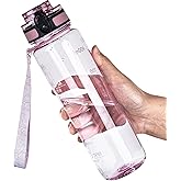 OLDLEY Water Bottle, 32oz Motivational Sports Water Bottle with Time Marker - Times to Drink - Tritan, BPA Free, Wide Mouth Leakproof, Anniversary Birthday Gifts for Men Women, Clear Pink