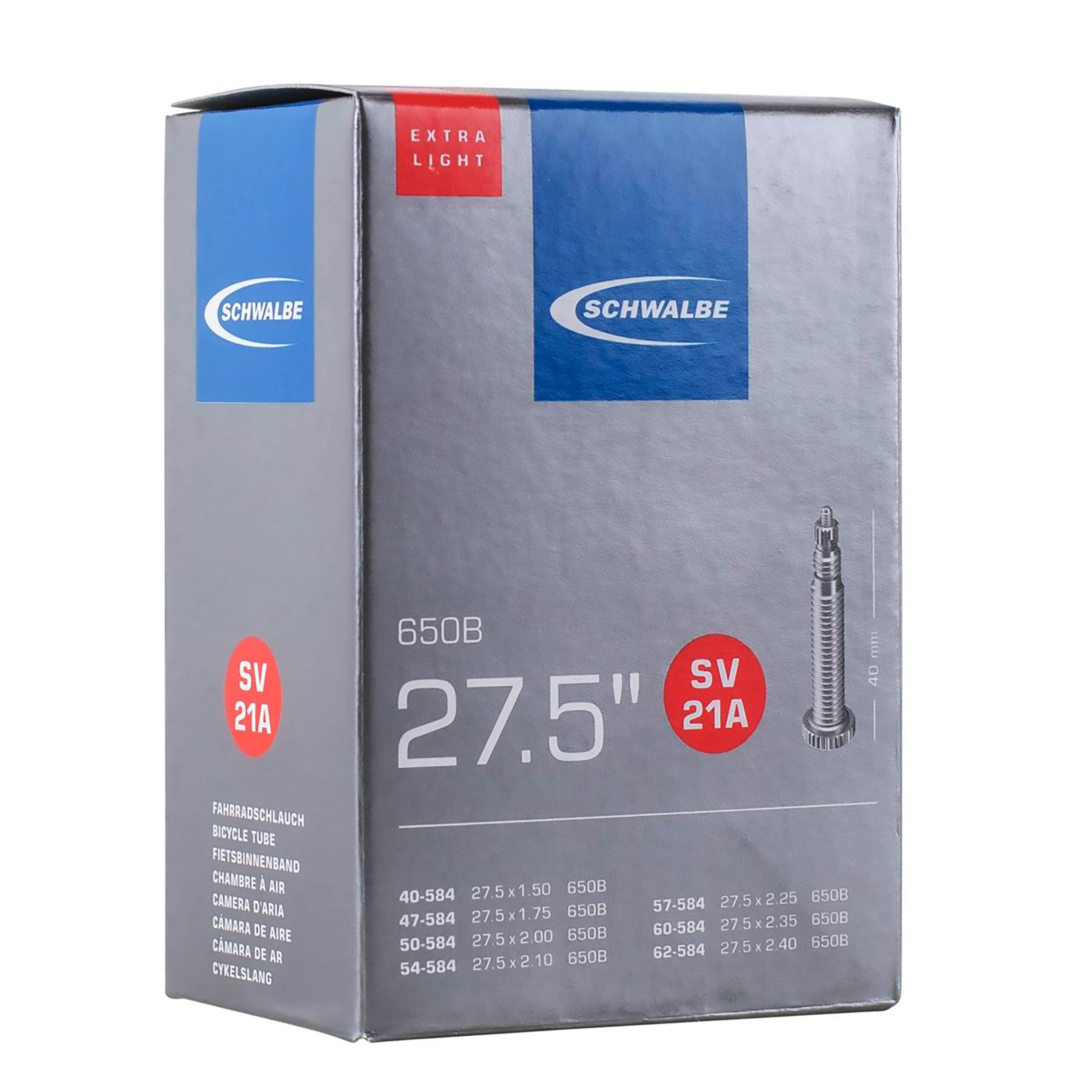 Schwalbe 650B Camera d'aria 27.5" sv21a extra light, 40mm, Nero