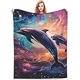 Zeleda Dolphin Throw Blanket Cute Dolphin Blue Ocean Animal Themed Blanket for Kids Boys Girls Adult Room Decor Flannel Plush Ocean Dolphin Blankets Sofa Couch Living Room Bed Camping Travel 60"x50"