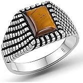 Natural Tiger Eye Stone Solid 925 Sterling Silver Luxury Ring for Men