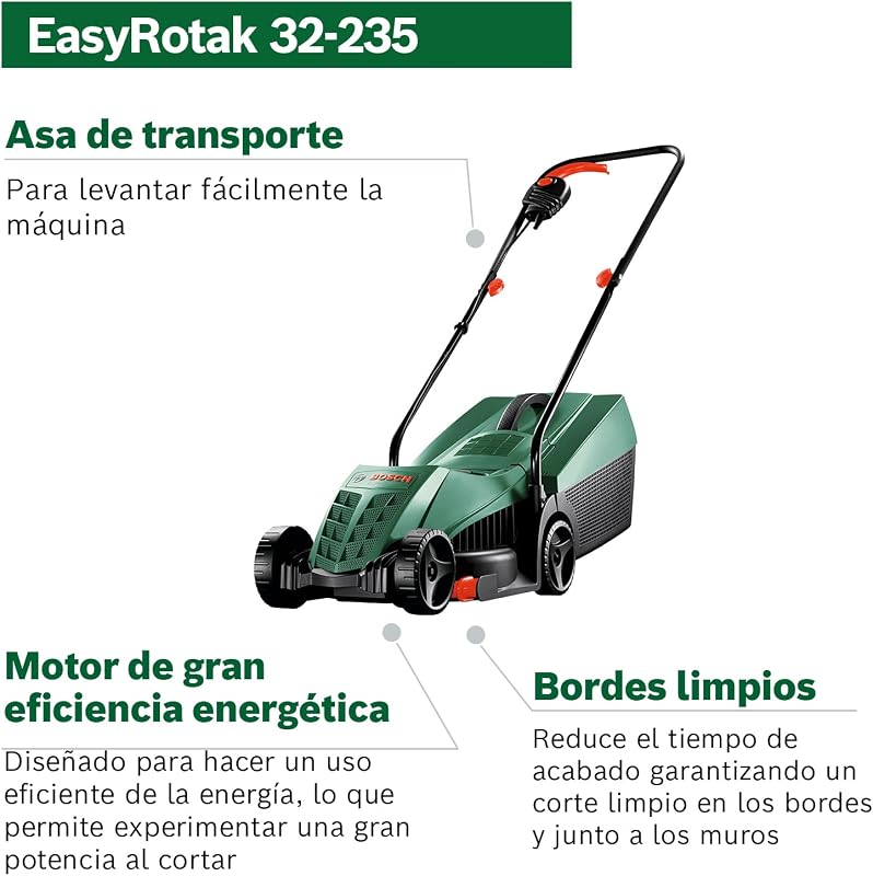 Cortador de relva com fios Bosch EasyRotak 32-235 (potência do motor de 1200 W, largura de corte: 32 cm, cesto coletor de 31 litros, adequado para pequenos jardins)