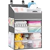 PHOTOONE Hanging Diaper Caddy Organizer Crib Organizer&ndash;Spacious Baby Girl/Boy Nursery Storage Organizer for Changing Table, Playpen/Wall- Hold 90+ Diaper (Grey)