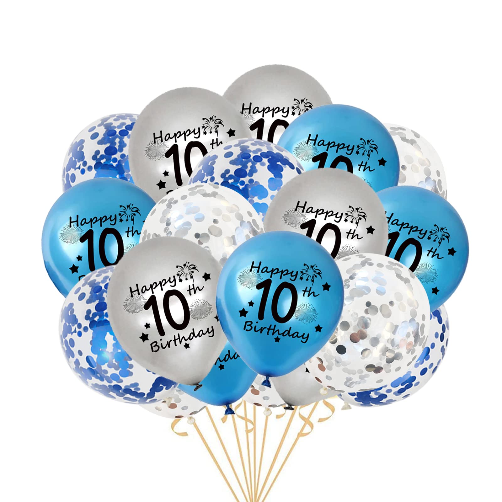 Photo 1 of 10th Birthday Balloon, Pack of 20 Blue Silver Happy 10th Birthday Latex Confetti Balloon Ribbons for Double Digits 10th Birthday Party Decorations Boys 10 Year Old Birthday Supplies 12inch (Blue)