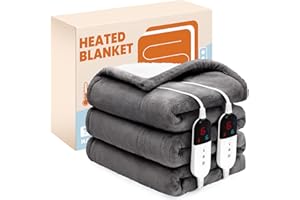 BENFOX Electric Heated Blanket，Flannel & Sherpa Heated Queen Blanket 84"x90"，Fast Heating Soft Fleece Blanket with 6 Heating Levels & 10H Auto Off-Light Grey