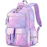 mibasies Backpack for Girls: 17.8IN Kids School Backpack for Elementary Primary - Bookbag with Laptop Compartment - Diamond Constellation Purple