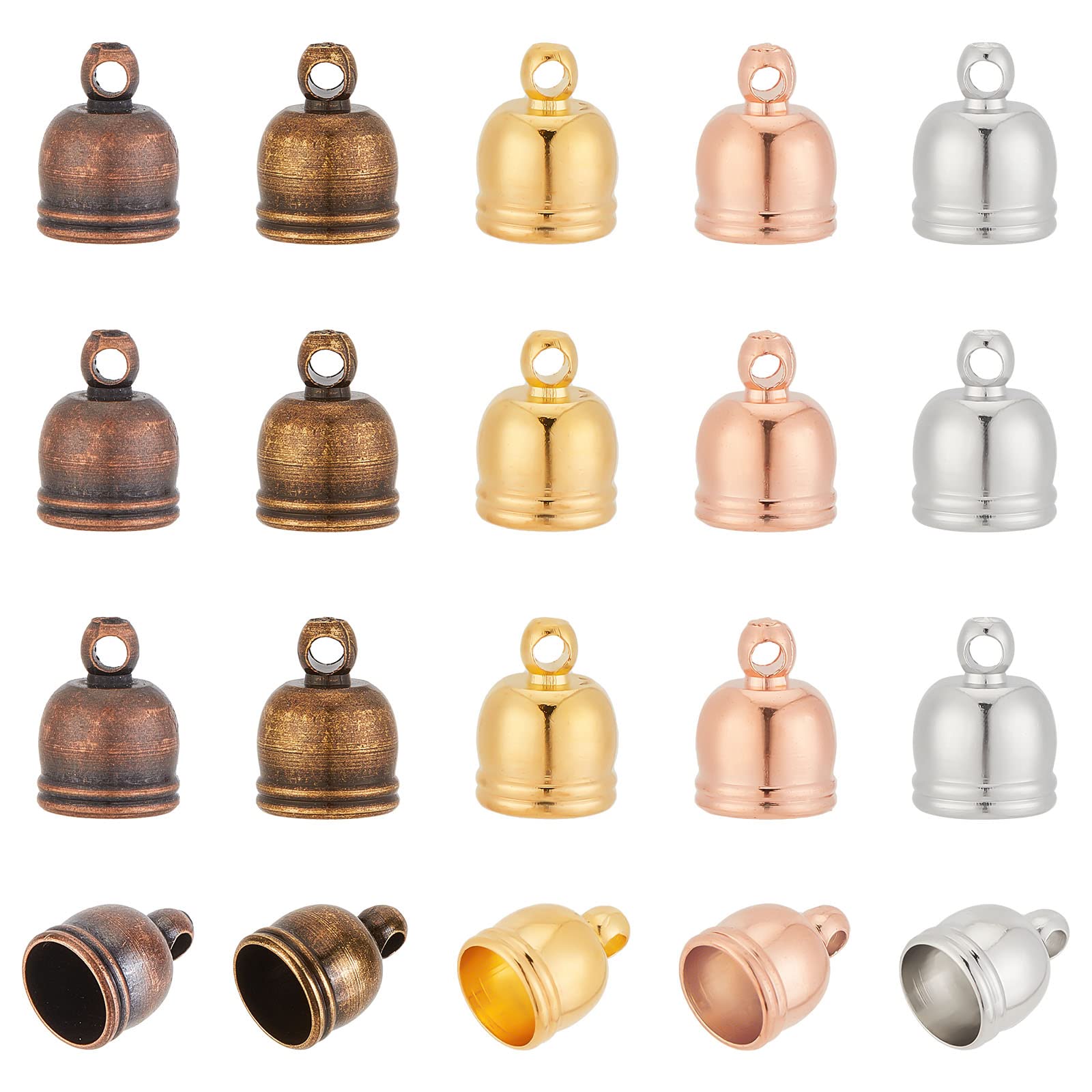 SUPERFINDINGS 150pcs 5 Colors Brass Cord Ends 10x8mm Tassel Caps Clasps Leather End Cap Finding Kit for Tassel Bracelet Jewelry Making