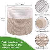 tenn well 30cm Indoor Plant Pot Basket with Liner Cotton Woven White Khaki view 3