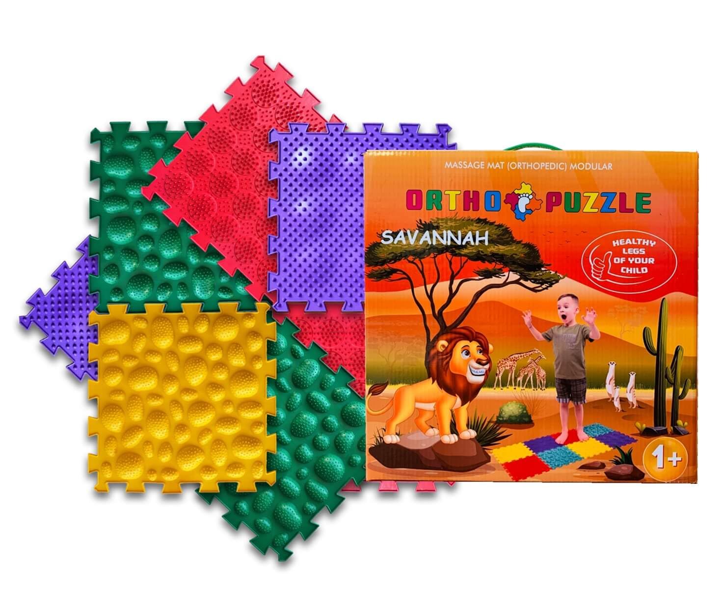 ORTHOPUZZLE Orthopedic Sensory Play Mat For Kids Puzzle Tiles - Flat Foot Massage Exercise Floor Mat - Non-Toxic Medical-Grade | Reflexology Acupressure Therapy Children Activity | Sensory Toys