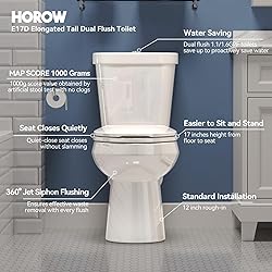 HOROW 17 Inch Tall Toilet, Two-Piece Elongated