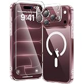 toushion 3 in 1 for iPhone 18 Pro Case Clear, Fits MagSafe | Includes 1 Screen Protector and 1 Camera Lens Protector, Not Yellowing, Ultra Slim Transparent, Military-Grade Protection