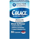 Colace Stool Softener Constipation Relief, 100 mg, 30 Capsules | No.1 Doctor Recommended Stool Softener Brand, Docusate Sodium, Gentle Docusate, Stimulant-Free, Regular Strength