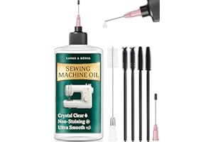 Lange & König 3.4 Oz Sewing Machine Oil Set Including 1" & 1.5" Precision Oil Applicators & 5X Specialized Deep Cleaning Brushes - Sewing Supplies, Sewing Products (Crystal Clear)