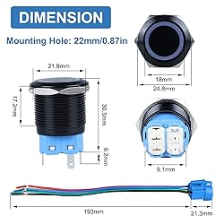 DMWD 2pcs 22MM Momentary Push Button Switch 12V-24V