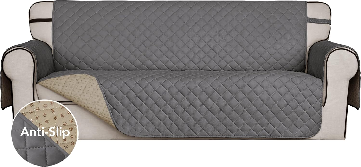 Slipcovers - ISSUNTEX Super Anti-Slip Covers for 3 Cushion Couch Water Resistant Quilted Sofa Slipcover Furniture Protectors for Dogs, Pets, Kids ( Gray)