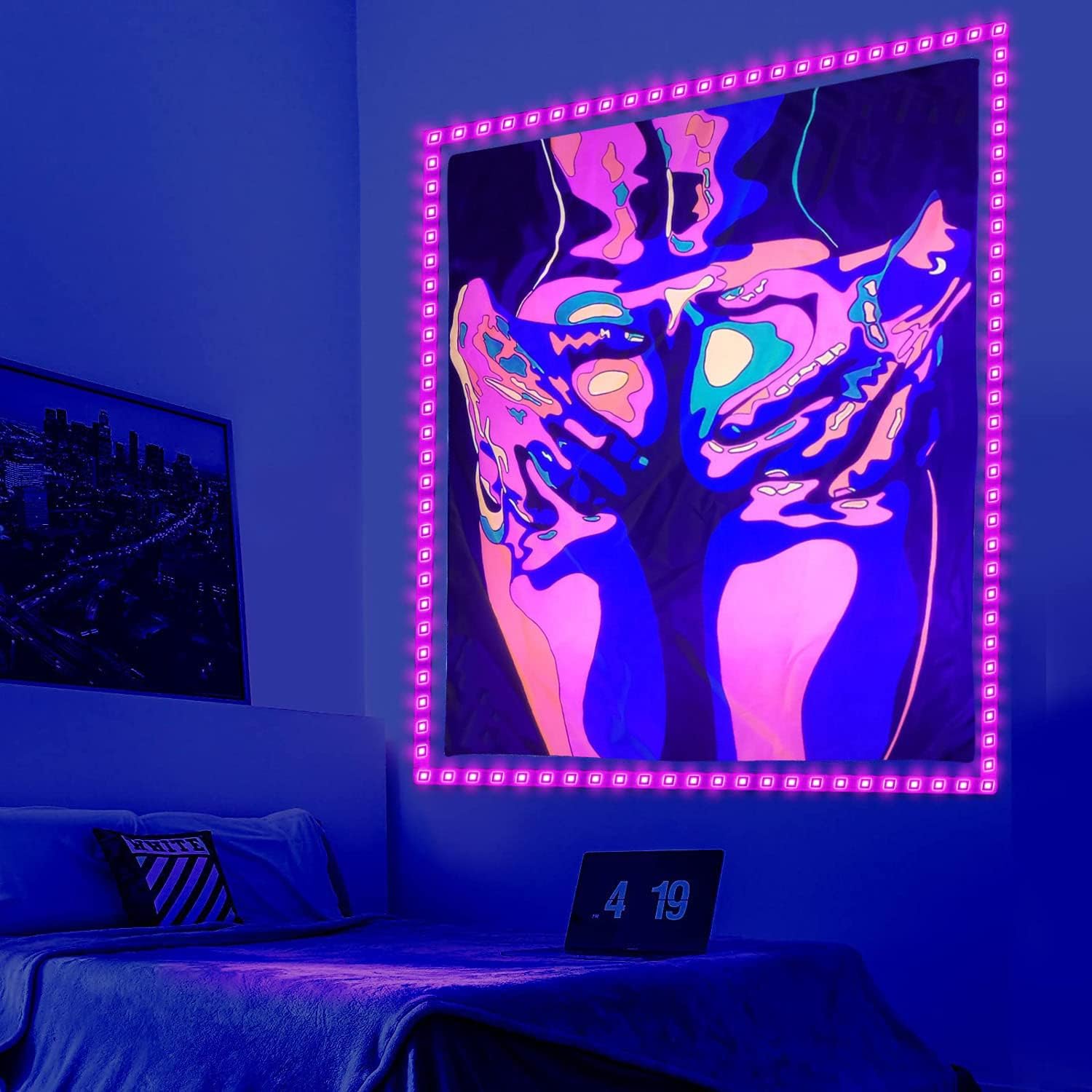 Tapestries - QGHOT Blacklight Sexy Tapestry, Sex Woman Arse Tapestry Wall Hanging, Ass Handcuffs Wall Tapestry for Bedroom Living Room College Dorm Home Adult Poster Decor 50x60inch
