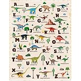 HommomH Dinosaur Alphabet Blanket for Kids Boys Girls, A-Z Learning Chart with 26 Dinosaurs, Dino ABC Fleece Throw Blankets for Couch Bed, 40 x 50 Inches, Beige