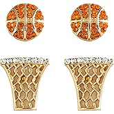 4 Pcs Sports Stud Earrings for Women, Sparkling Alloy Rhinestone Sport Themed Earring Studs Jewelry for GameDay Sports Fans Lover Party