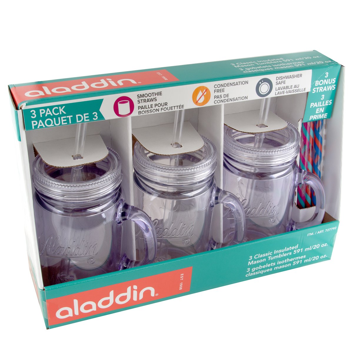 20oz Plastic Mason Jar Tumbler With Straw and Lid Temperature Control