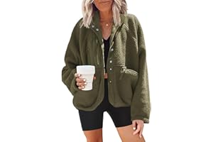 Nirovien Womens Fuzzy Fleece Jacket Button Down Sherpa Coats Casual Winter Warm Outwear with Pockets