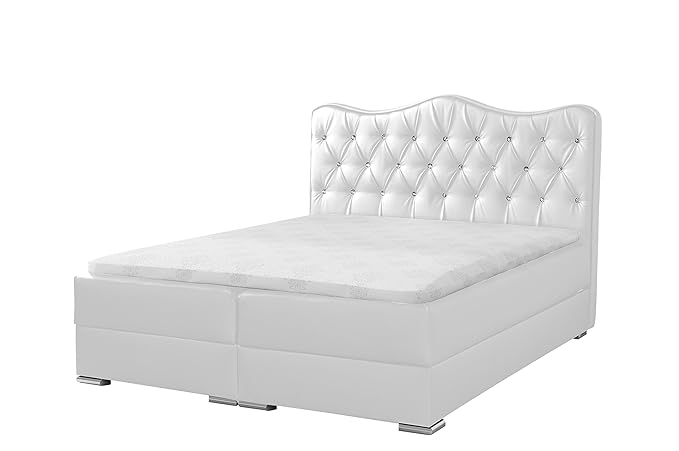 Reboz Boxspringbett mit Strasssteinen Weiß in Verschiedenen Größen (90 x 200 cm)