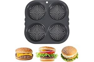 Silicone Hamburger Bun Pan, 4-Cavity Non-Stick Burger Bun Baking Molds for Homemade Bread Loaf Sandwich, 9.3 x 9.3 x 1.6 inch