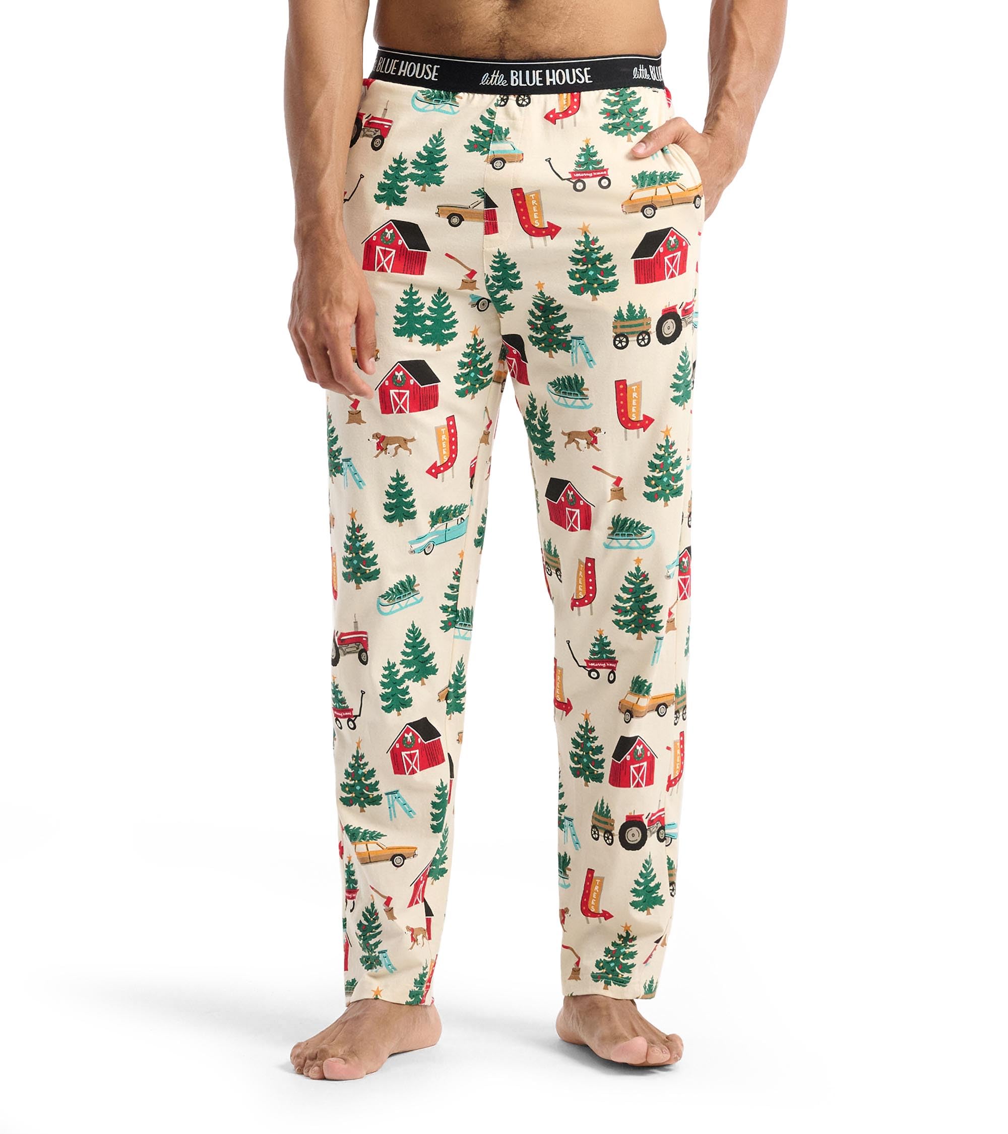 Little Blue House by Hatley Men's Jersey Pajama Pants, Christmas Tree Farm, Large Image