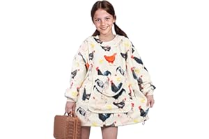 OHOIT Cute Chicken Wearable Blanket Hoodie for Kids Girls 6-10 YR - Girls Hooded Blanket with Oversized Pocket - Chicken Decor Rooster Soft Cozy Sweatshirt Blanket with Sleeves for Teen Birthday Gifts