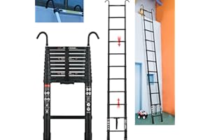 DICN Telescoping Ladder 10.5ft Aluminum Extension Folding Ladder 3.2m with 2 Hooks, Portable Heavy Duty Multi-Purpose Telescopic Ladder with Slip-Proof Feet, 330LBS Capacity, Ladder for Home Loft or RV