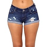 TuluckyWomens Mid Waist Denim Shorts Ripped Hole Juniors Short Jeans