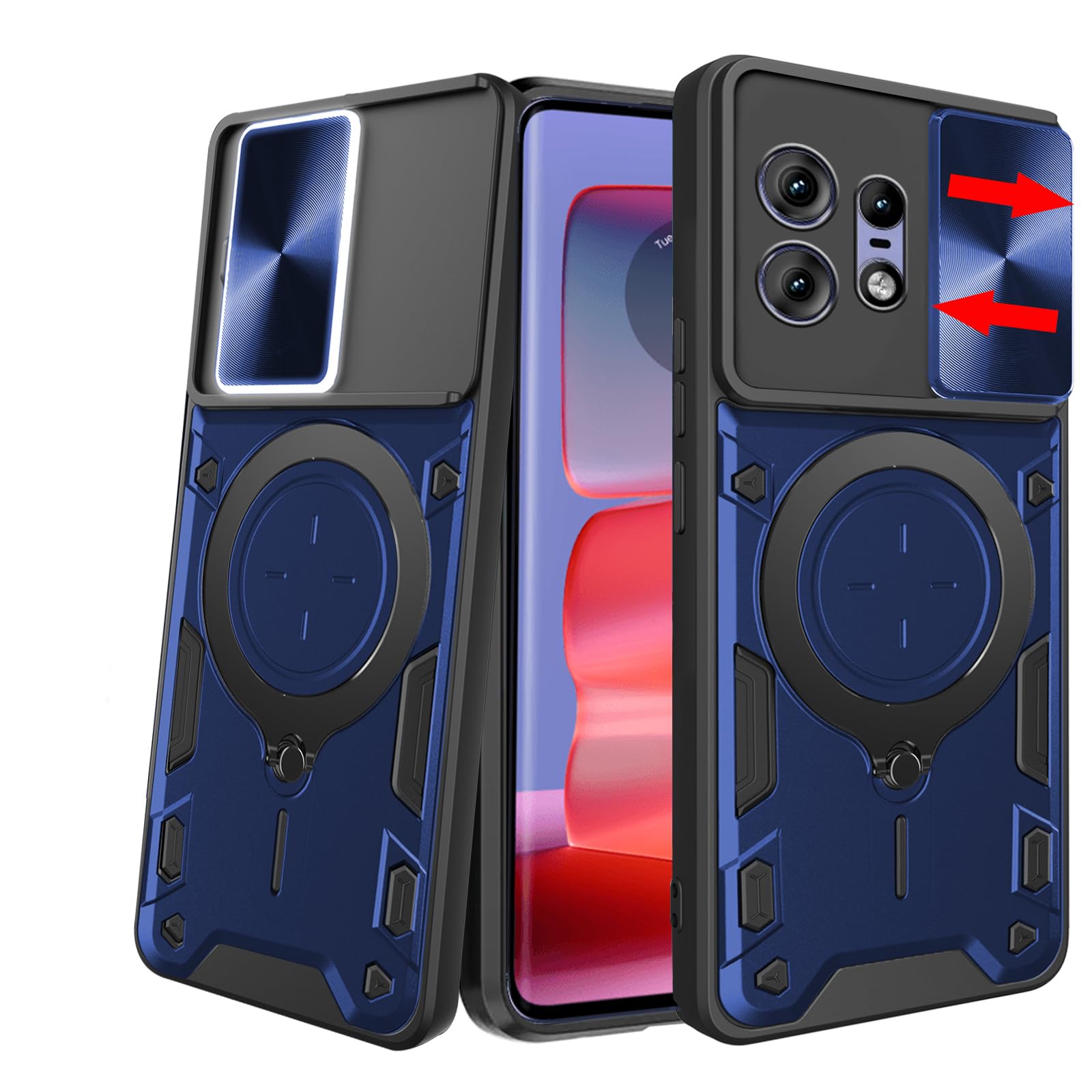 KZIOACSH Case for Motorola Edge 50 PRO 5G, Military Grade Hard PC TPU Bumper Back Cover [Camera Protection] Heavy Duty Anti-Scratch Phone Case with Enhanced Metal Car Mount Holder,Blue